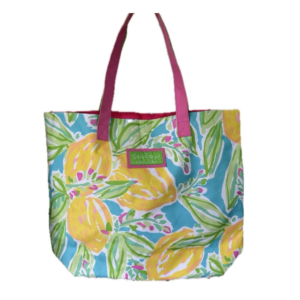 Lilly Pulitzer Estee Lauder Novelty Tropical Watercolor Lemon Canvas Tote Bag